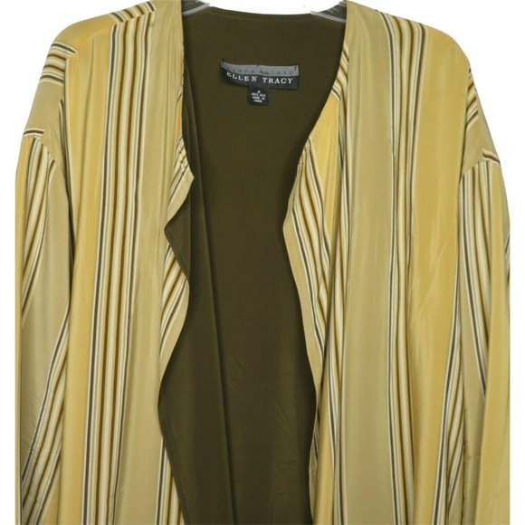 Linda Allard Ellen Tracy Open Drape Front Silk Jacket 12 Strip Silk Kimono Lined - Picture 4 of 12